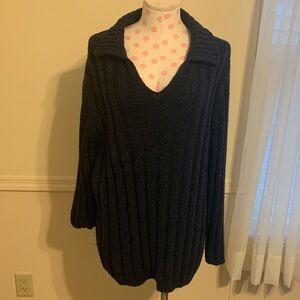 Elizabeth Claiborne Navy Blue Women's Sweater Size 2X  Like NEW Cable knit Cozy